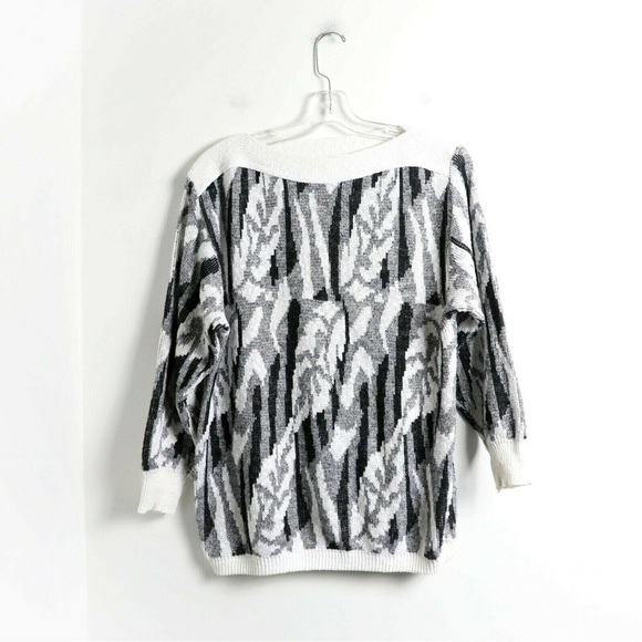 Vintage Sweaters - Vintage oversized knit sweater abstract print Helen Harper grey M medium top